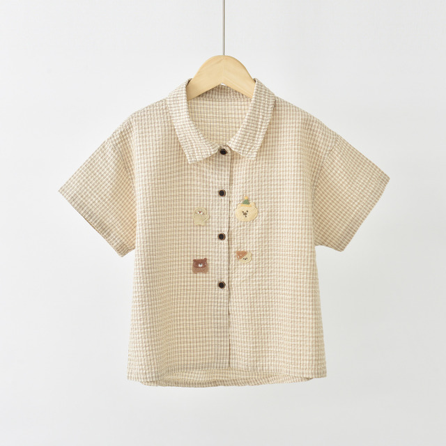 13419454.【100%棉】儿童夏季衬衫男童衬衣中小童衣服户外休闲短袖上衣