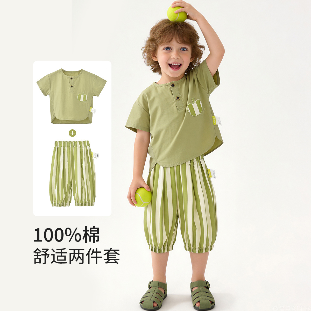 13586380.【100%棉】儿童夏季套装婴童短袖裤子套装中小童两件套