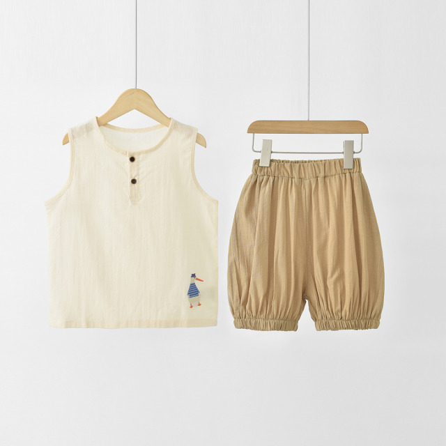 13589871.【100%棉】宝宝背心短裤套装男童山系户外衣服中小童两件套