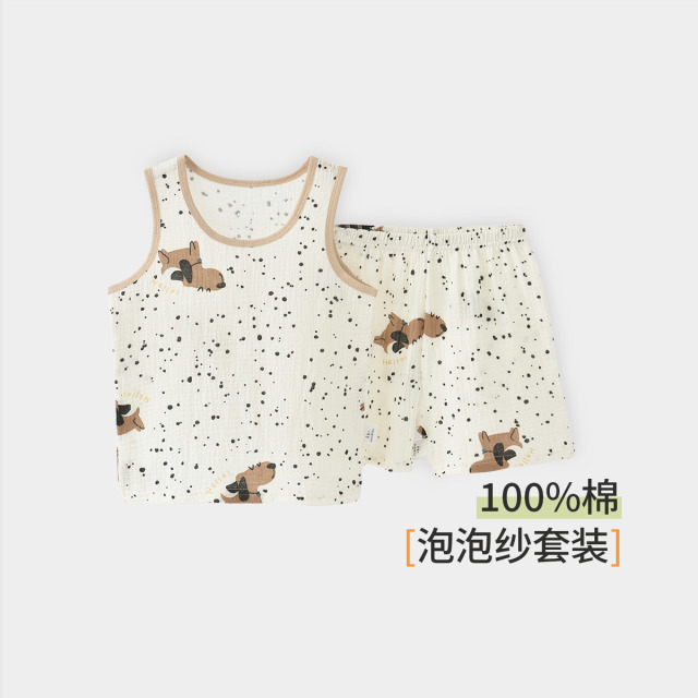 13662907.【100%棉背心短裤套】婴幼夏季套装男女童宝宝套装婴童两件套