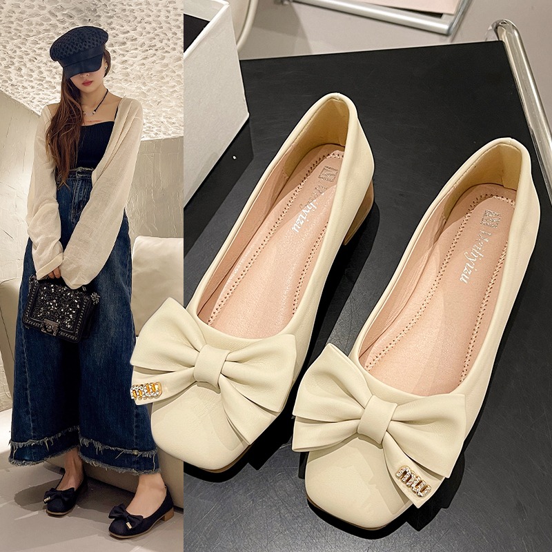 13359538.曼丽玲蝴蝶结装饰女士低跟套脚单鞋