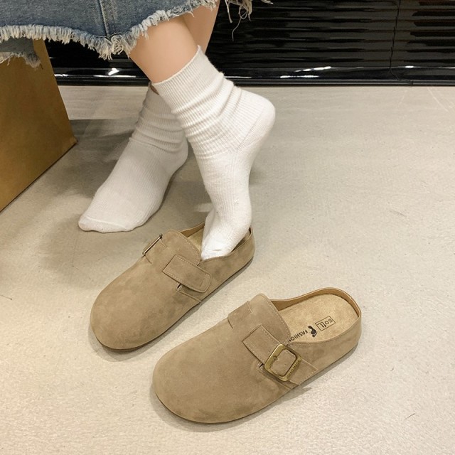 13359527.曼丽玲早秋款金属搭扣装饰女士包头勃肯拖鞋