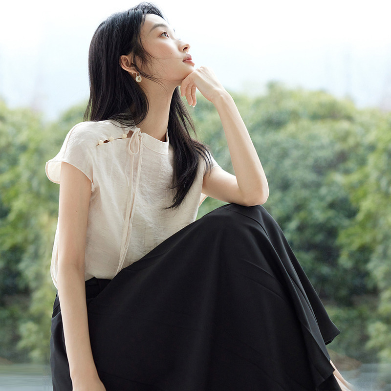 11034624.FEIMI夏季薄荷曼波新中式亚麻短袖衬衫
