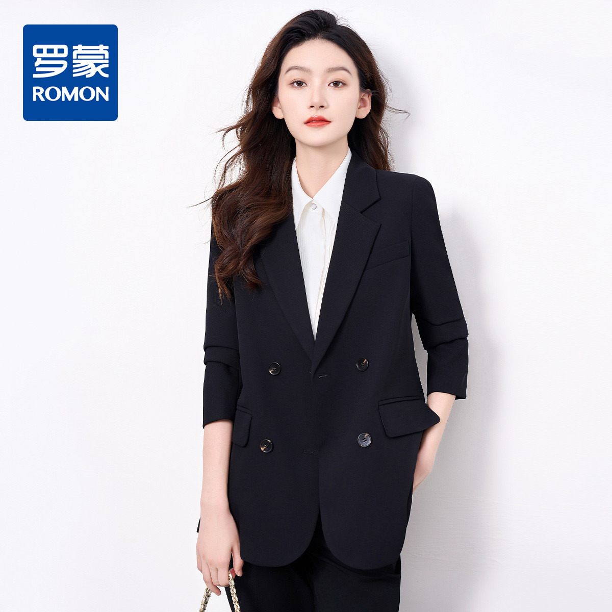 10179327.【上衣+裤子】罗蒙女士套装时尚百搭职场通勤简约大众西装两件套女