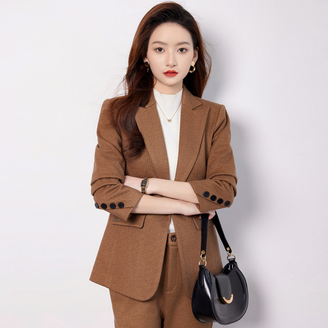 10179904.【上衣+裤子】罗蒙女士套装简约修身百搭通勤舒适西装职业两件套女