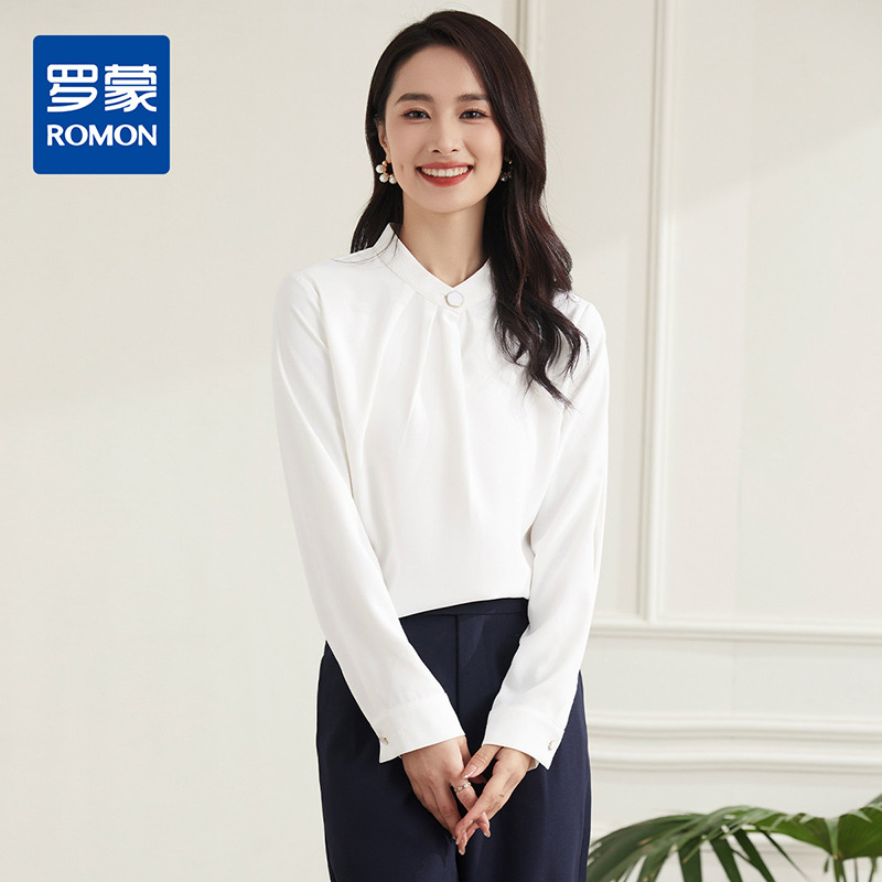 10213824.【职业干练】罗蒙四季款女士长袖衬衫舒适亲肤大众简约百搭优雅衬衫女