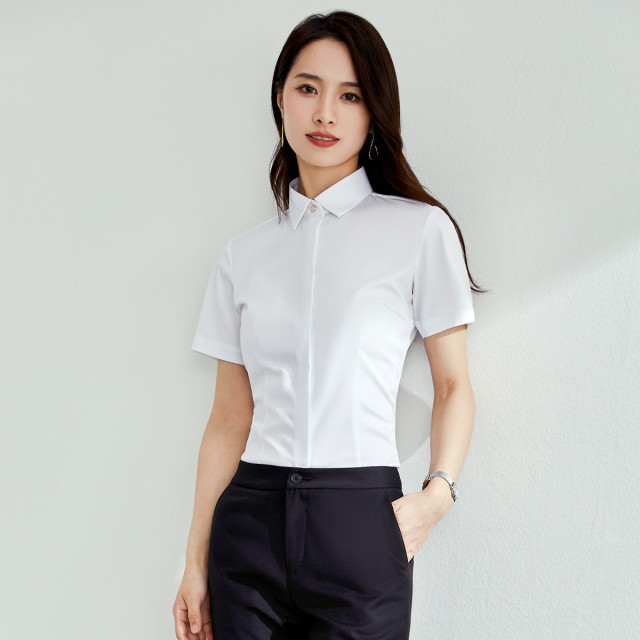 10213345.【透气竹纤维】罗蒙女士衬衫凉爽舒适经典商务正装职业OL短袖衬衣女