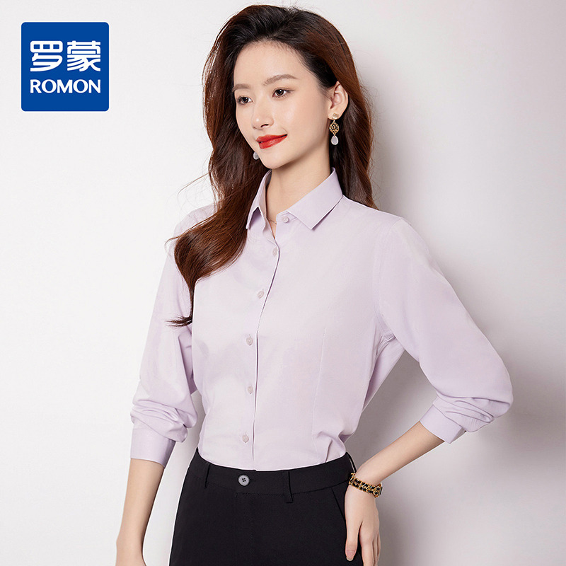 10213901.【含桑蚕丝】罗蒙女士长袖衬衫商务通勤简约百搭清新日常上装开衫女