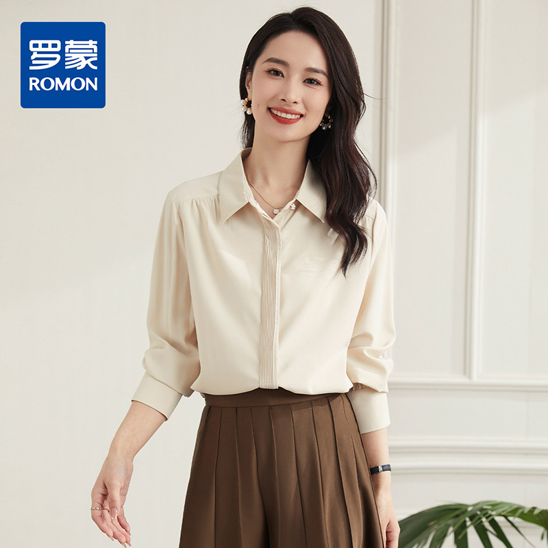 10213745.【商务通勤】罗蒙四季款女士长袖衬衫简约大众职场通勤舒适百搭衬衫女