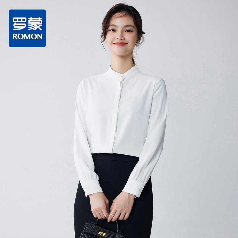 10213496.【优雅干练】罗蒙四季款女式长袖衬衫舒适轻盈清新百搭职业简约衬衫女