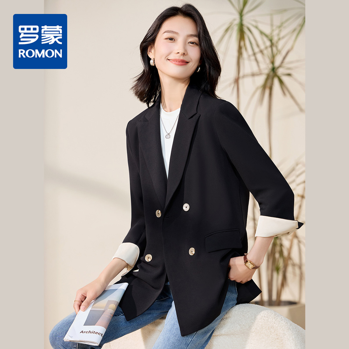 10480083.【简约舒适】罗蒙女士西服春秋款百搭日常商务通勤气质西服外套女
