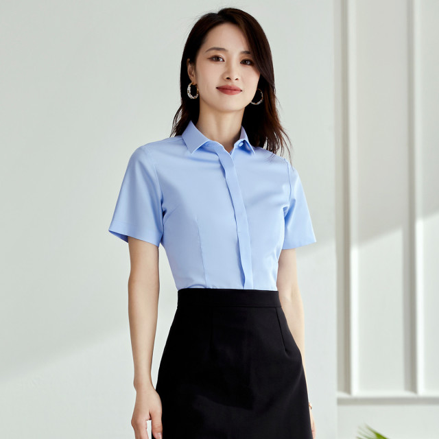 10478319.【纯棉免烫】罗蒙春秋女士衬衫舒适透气精致暗扣百搭通勤女式短袖衬衣