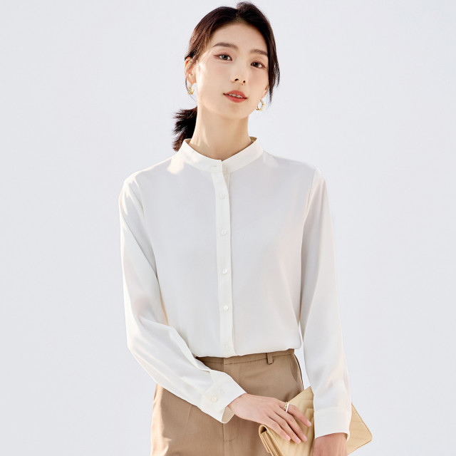 10480491.【简约优雅】罗蒙女士长袖衬衫舒适休闲商务百搭圆领开衫衬衫女