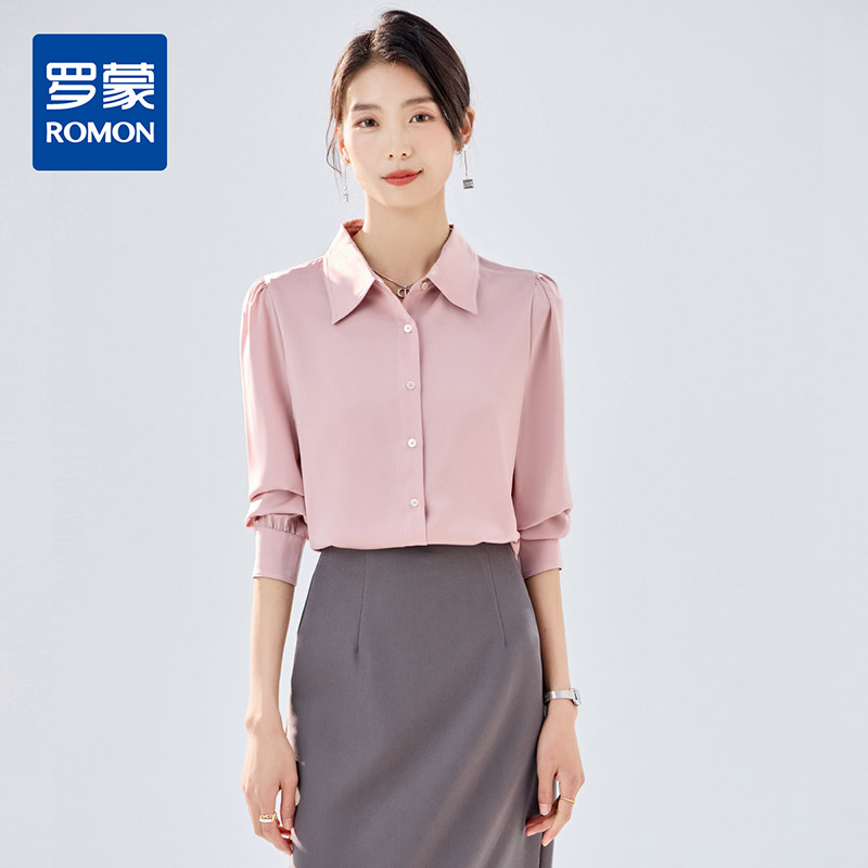 10479461.【简约商务】罗蒙四季款女士长袖衬衫百搭时尚清新百搭职场衬衫女