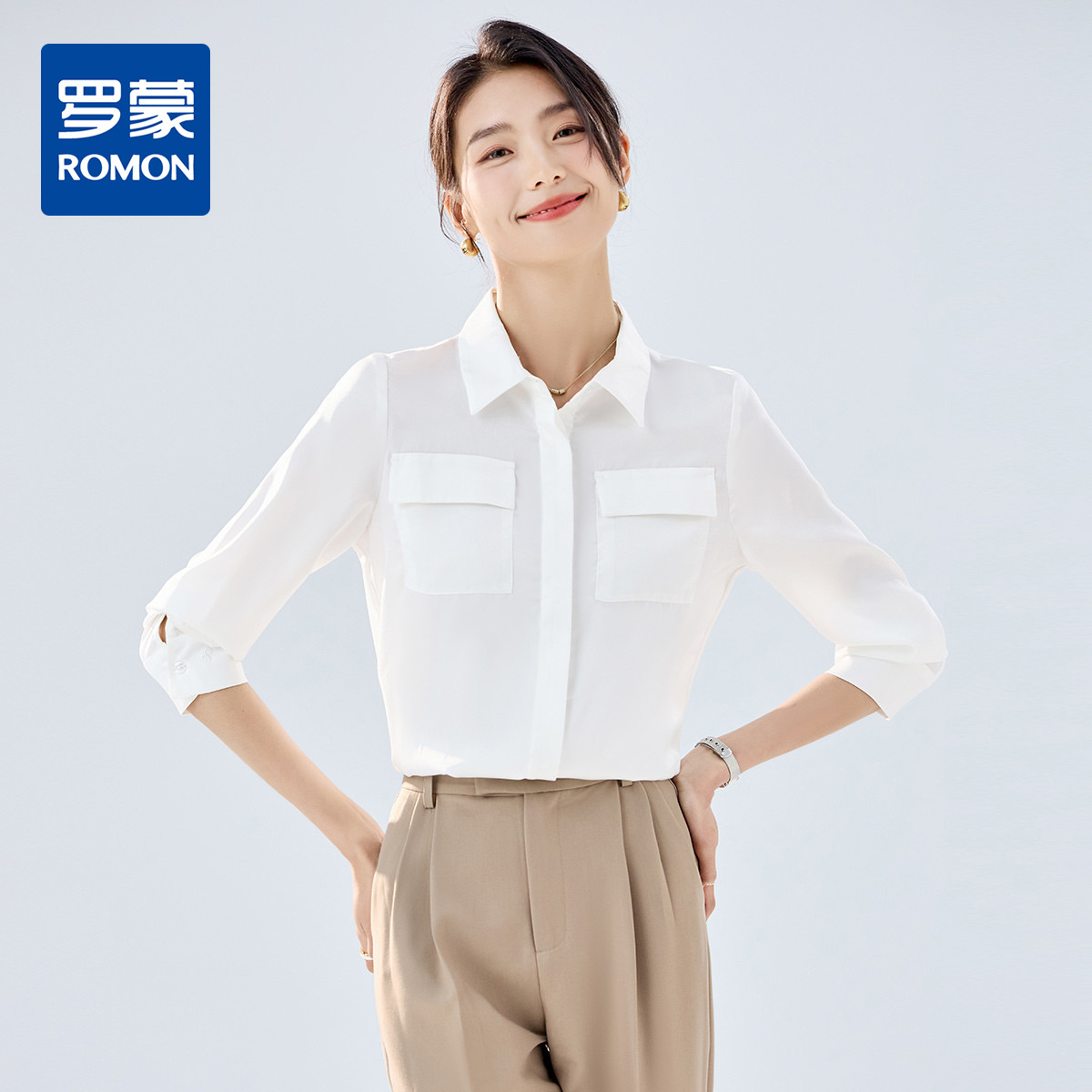 10480189.【气质简约】罗蒙女士长袖衬衫时尚有型百搭日常开衫衬衫女商务通勤