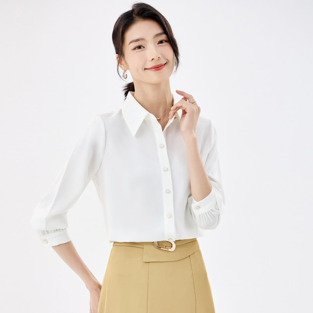 10484056.【知性优雅】罗蒙春夏女士长袖衬衫圆领套头衫简约舒适百搭商务衬衣女