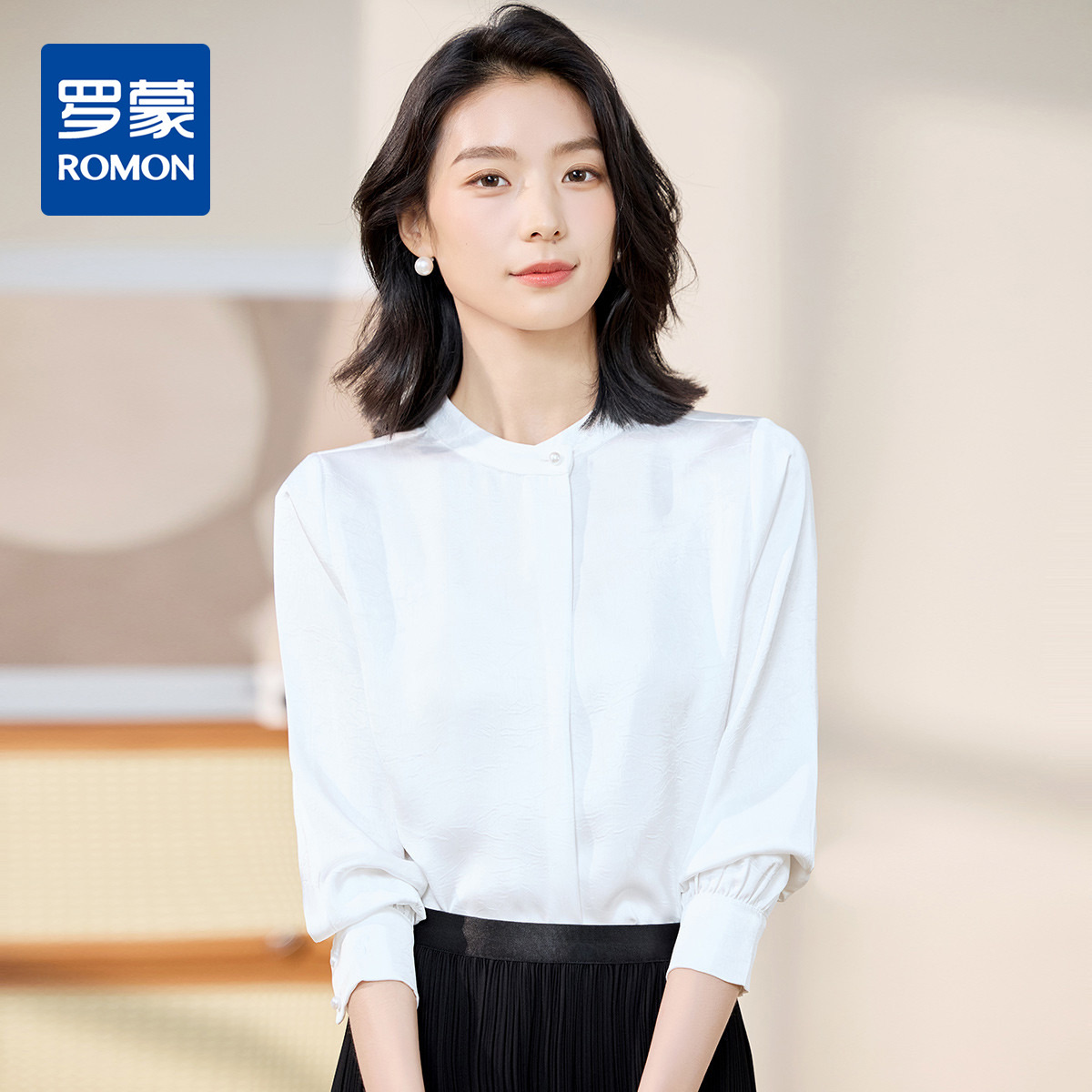 10484056.【知性优雅】罗蒙春夏女士长袖衬衫圆领套头衫简约舒适百搭商务衬衣女