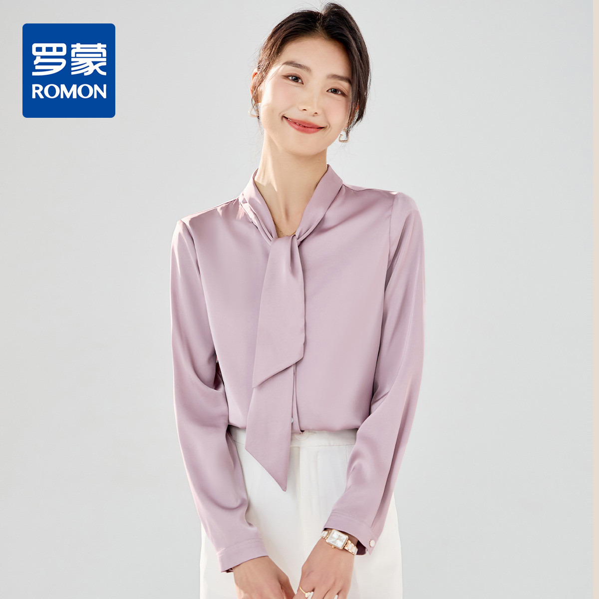 10654359.【精致飘带领】罗蒙女士长袖衬衫优雅商务通勤舒适衬衫上衣女