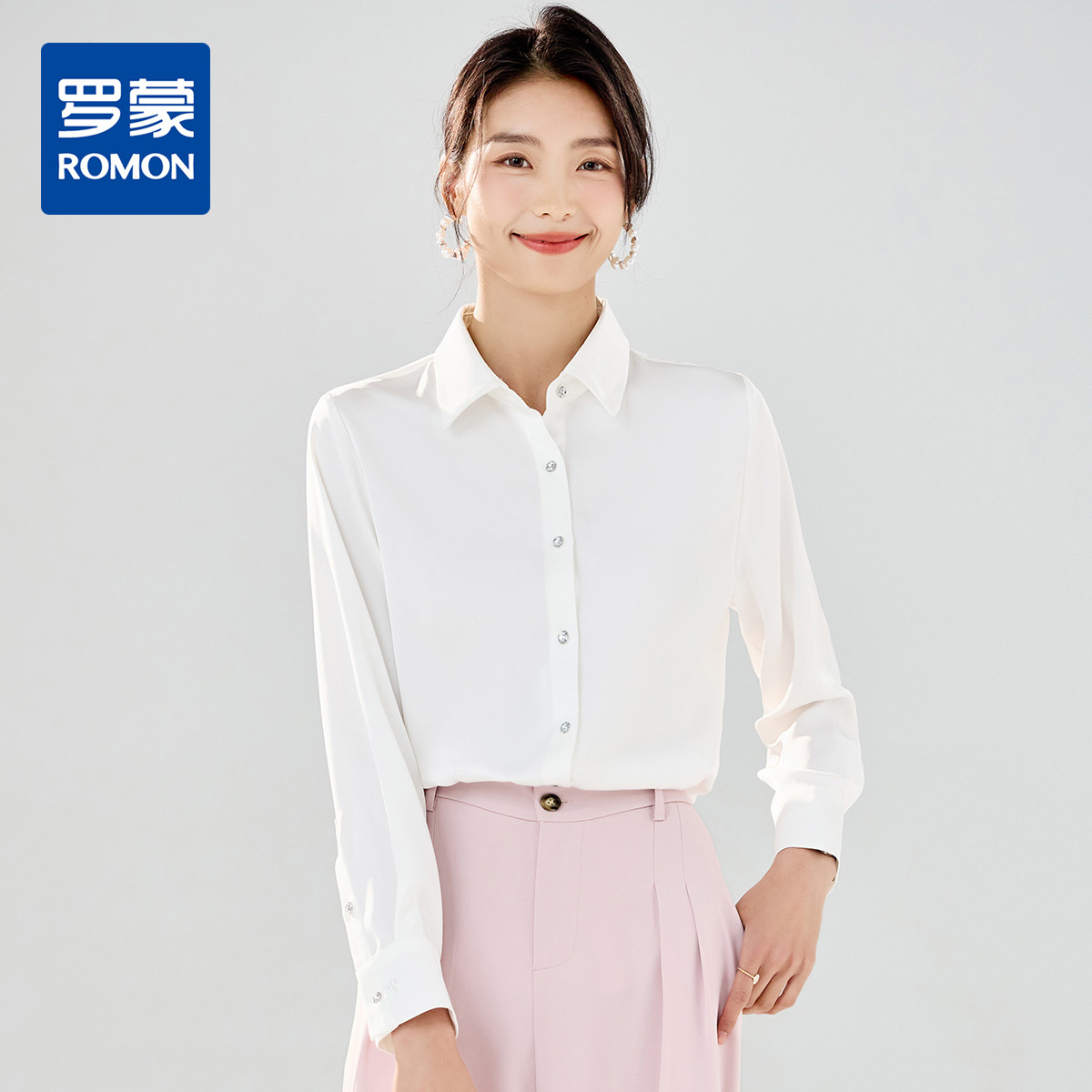 10654251.【简约优雅】罗蒙女士长袖衬衫商务通勤舒适百搭开衫衬衫女