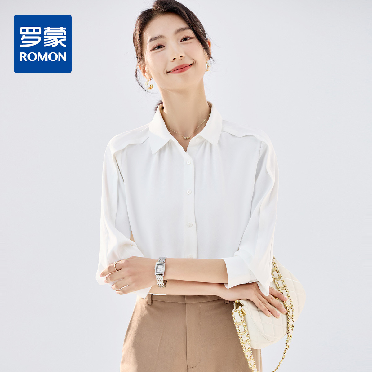 10654193.【商务职业】罗蒙女士长袖衬衫简约大方百搭休闲通勤衬衫女