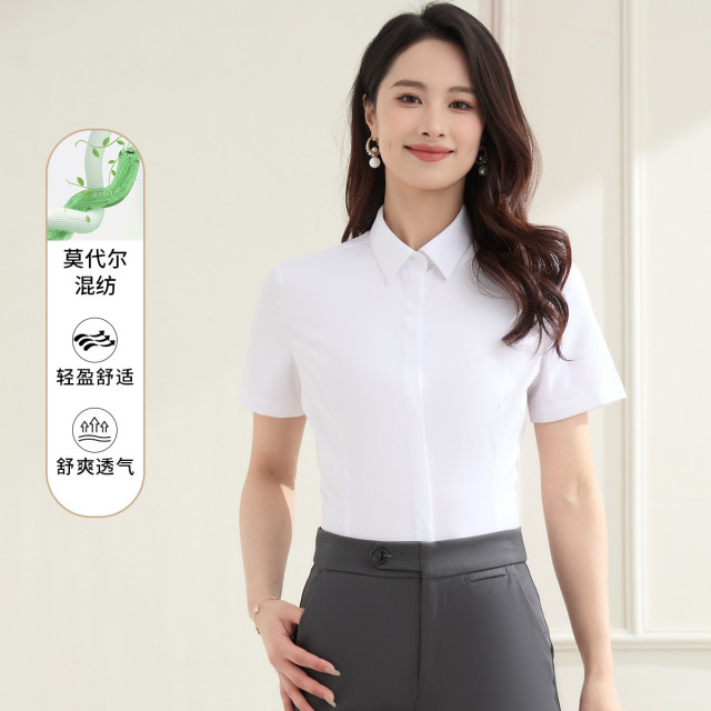 10656056.【含莫代尔】罗蒙女士短袖衬衫商务休闲时尚通勤百搭衬衫衬衣女
