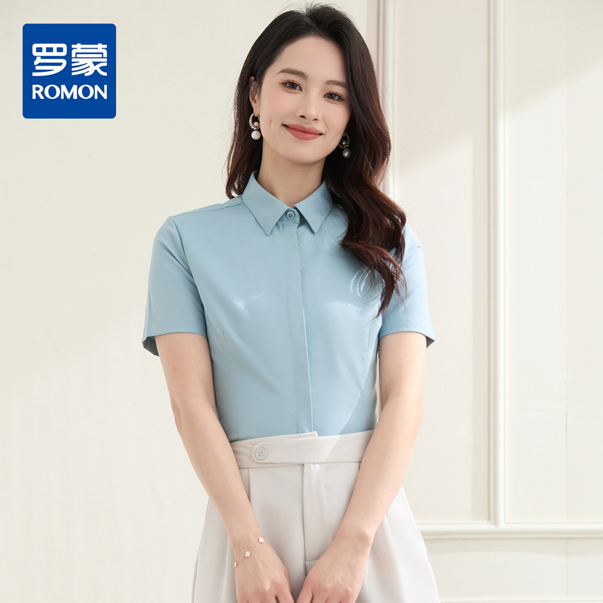 10656056.【含莫代尔】罗蒙女士短袖衬衫商务休闲时尚通勤百搭衬衫衬衣女