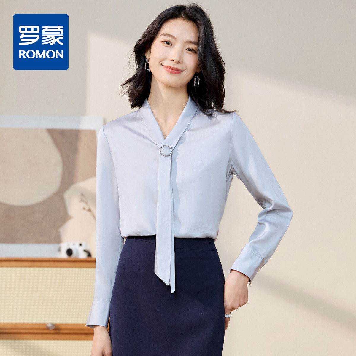 10654490.【100%莱赛尔】罗蒙女士长袖衬衫气质领型简约大方上衣女