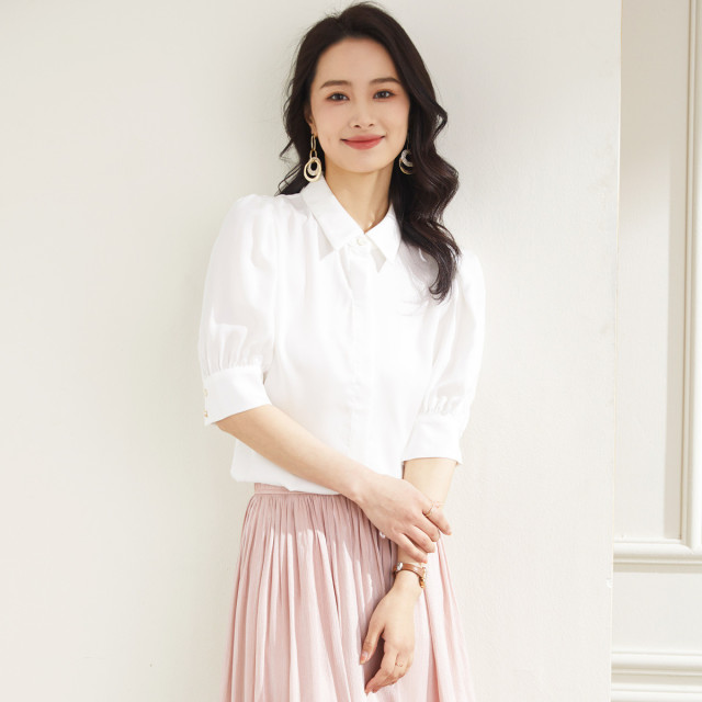 10722661.【简约大气】罗蒙女士衬衫百搭时尚大众日常清新商务五分袖衬衫女