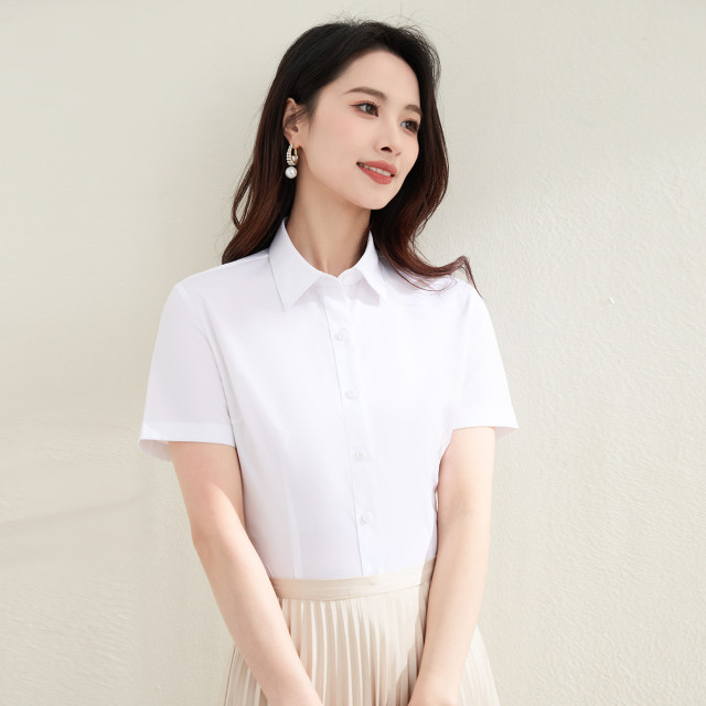 10777205.【防油防水防污】罗蒙女士短袖衬衫精致有型利落干练百搭系扣衬衫女