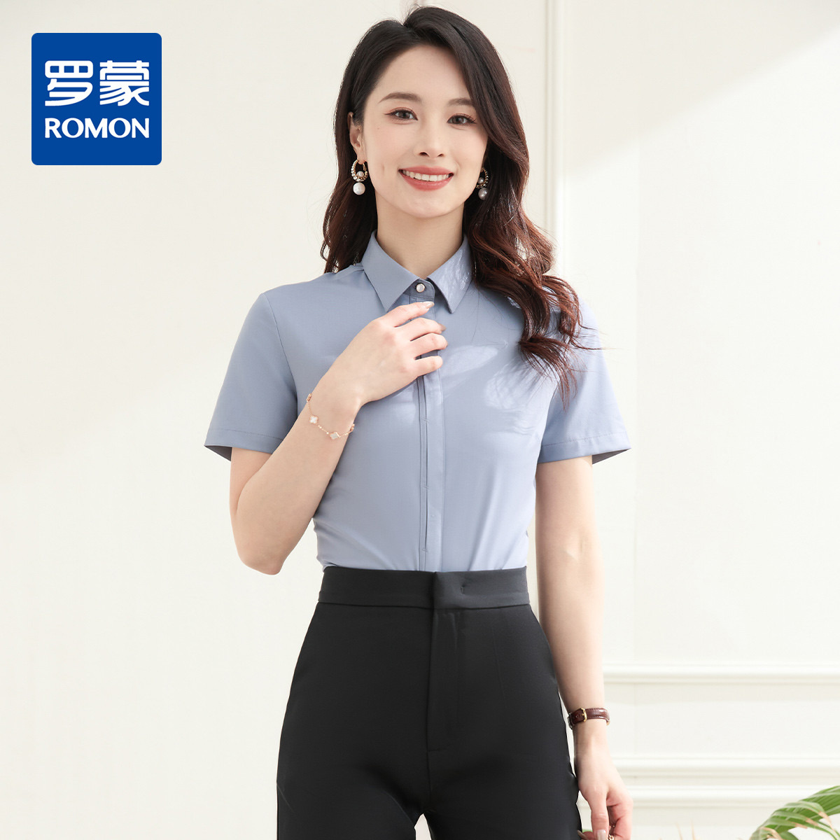 10777630.【防水防污】罗蒙女士短袖衬衫舒适简约商务通勤百搭日常衬衫衬衣女