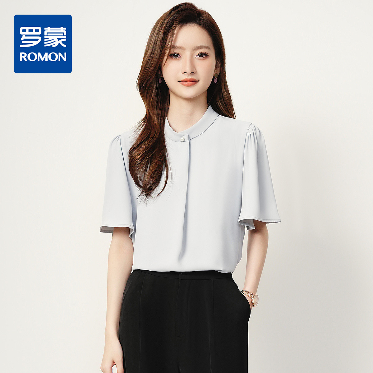 10778029.【简约圆领&舒适透气】罗蒙女士短袖衬衫商务时尚百搭日常衬衣女