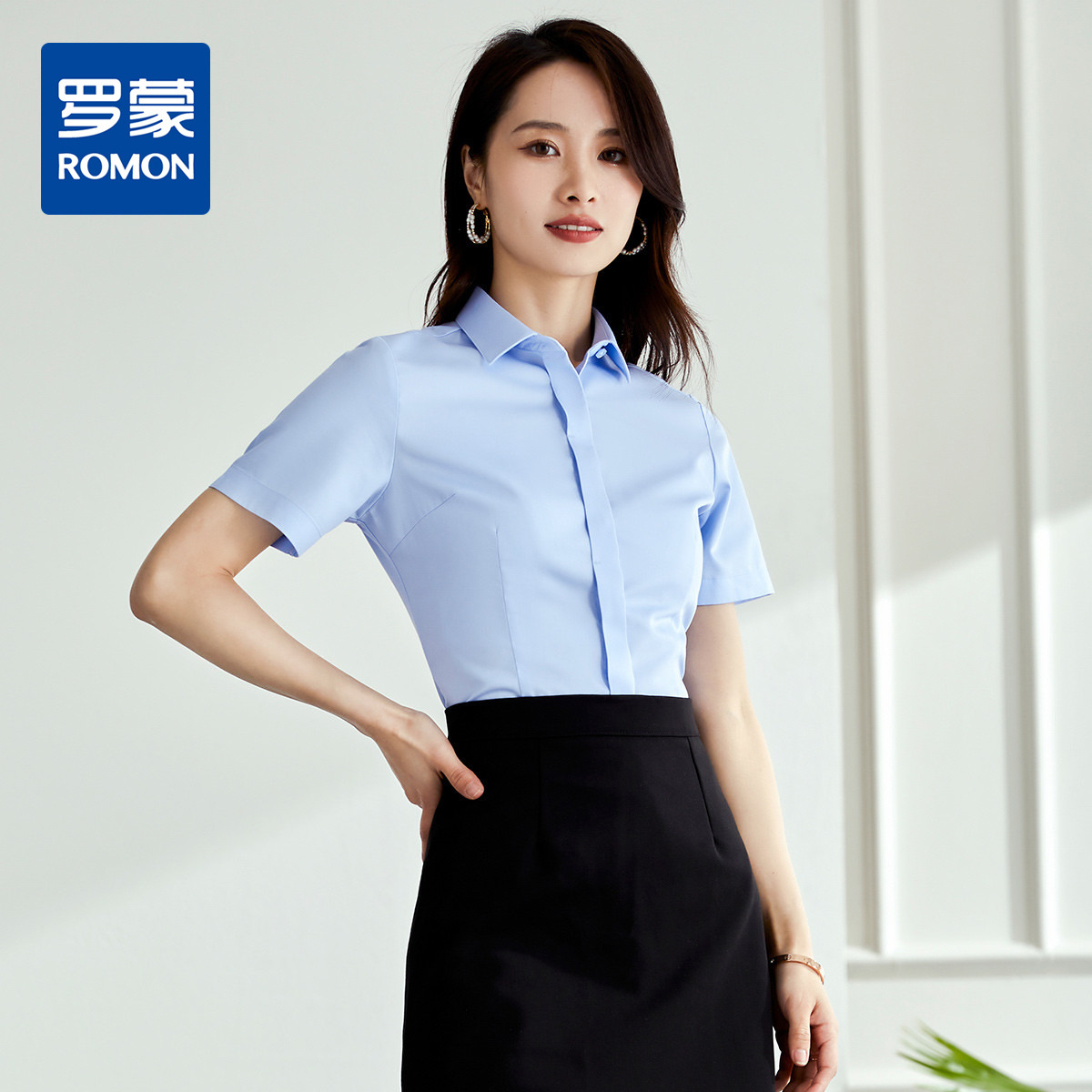 10777470.【全棉免烫】罗蒙女士短袖衬衫舒适百搭简约纯色百搭休闲上衣衬衫女