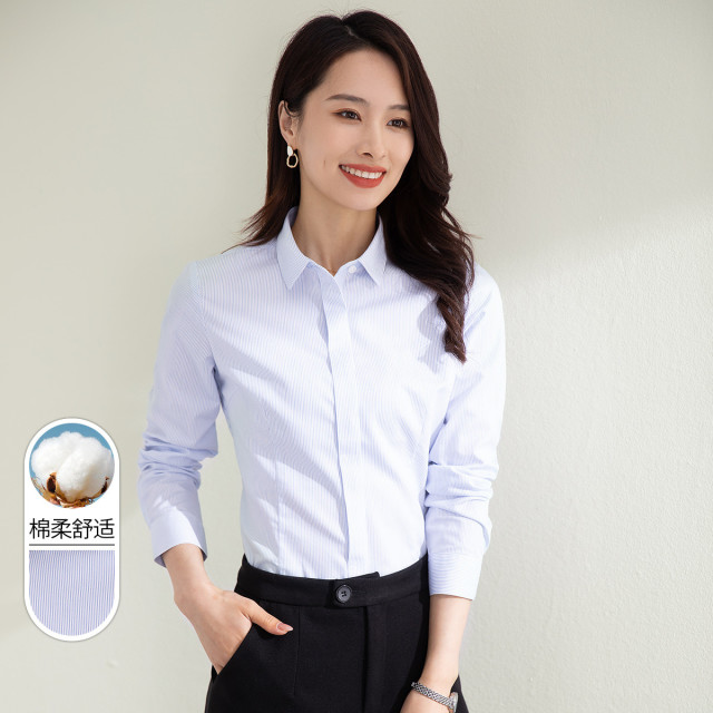 10776998.【全棉免烫】罗蒙女士长袖衬衫经典条纹百搭舒适简约大方衬衫上衣女