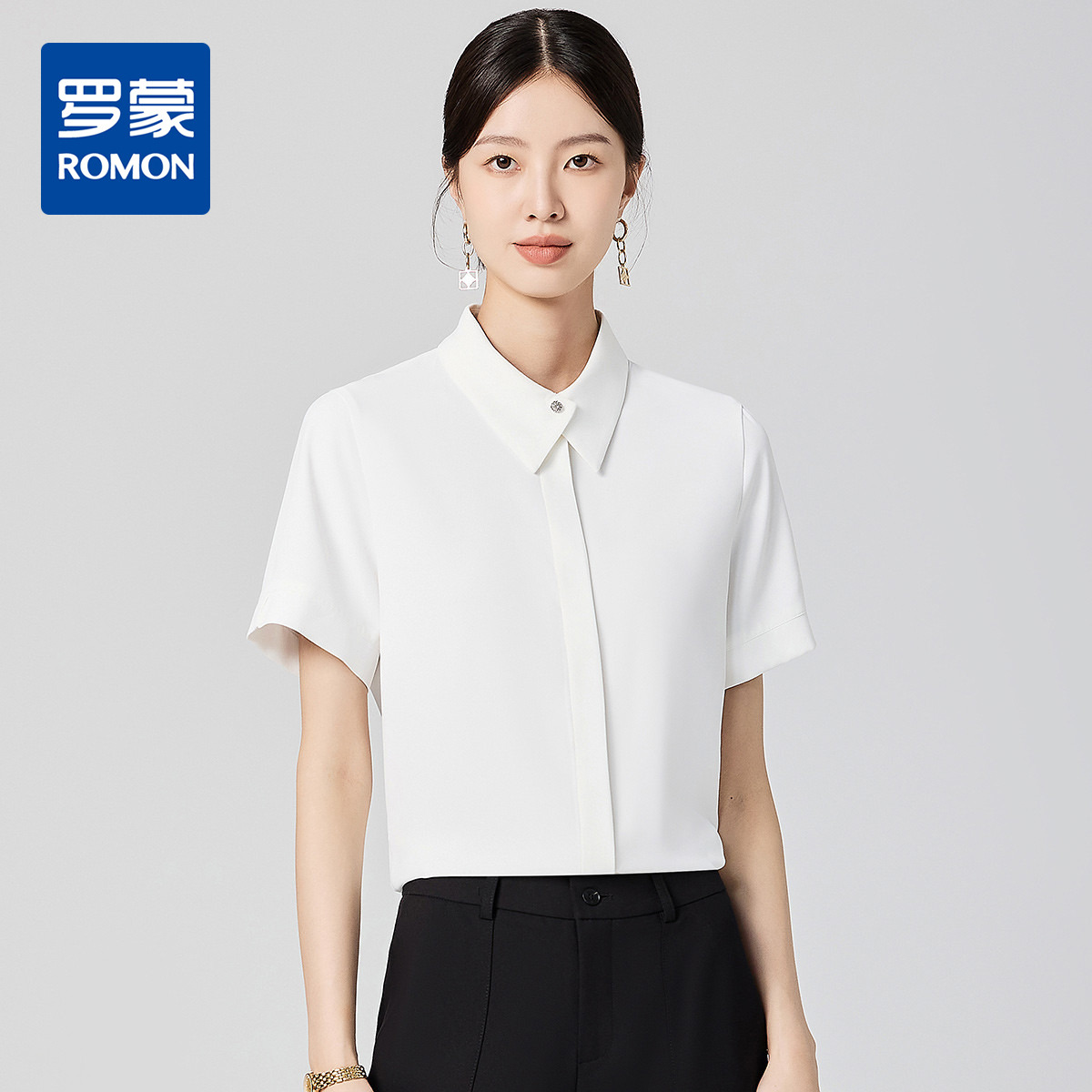 10777982.【简约大方&舒适透气】罗蒙女士短袖衬衫时尚有型百搭日常衬衣女