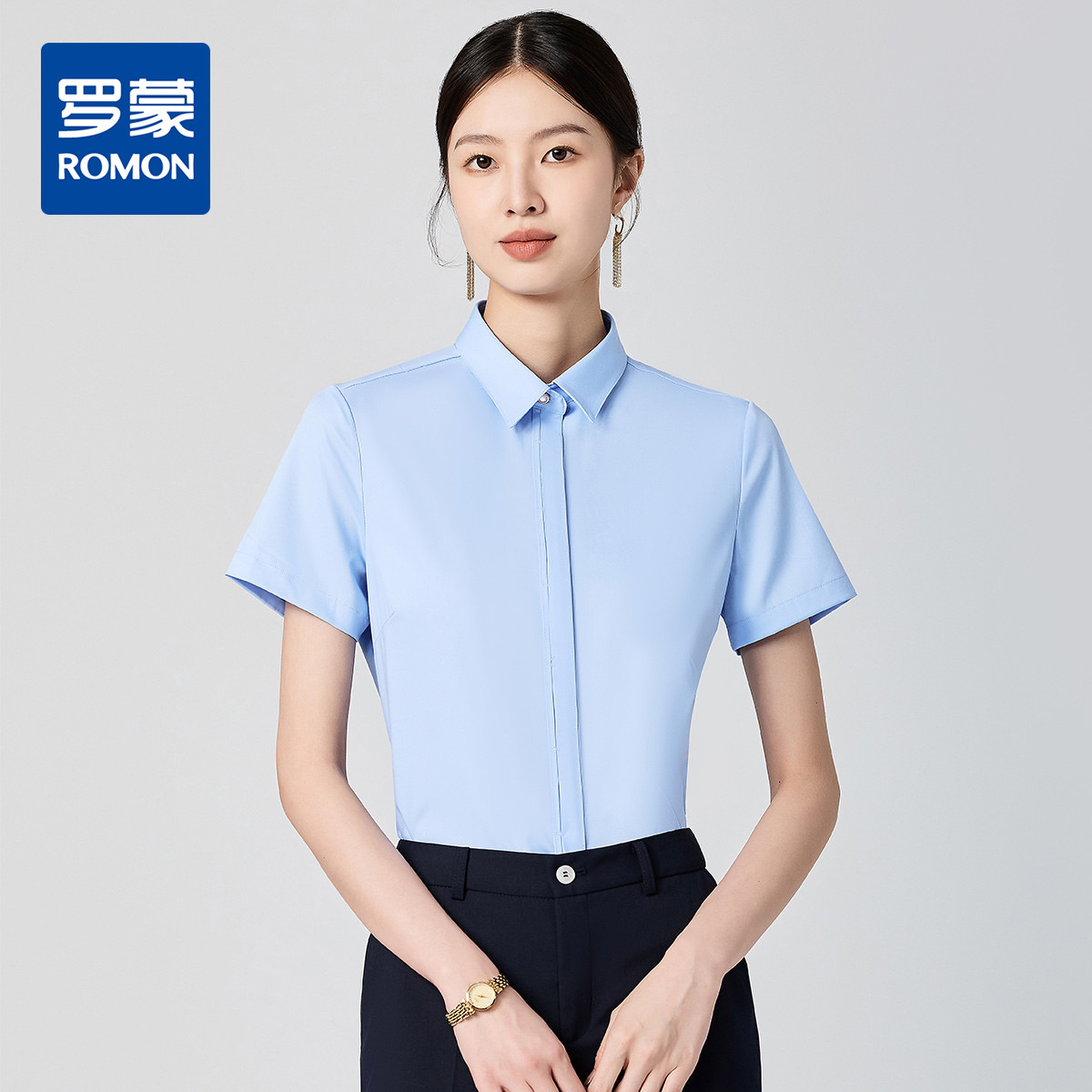 10777672.【简约微弹】罗蒙女士短袖衬衫商务休闲时尚通勤百搭有型衬衫女