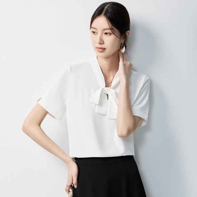 10777833.【优雅系带领】罗蒙女士短袖衬衫优雅大方商务通勤百搭时尚衬衣女