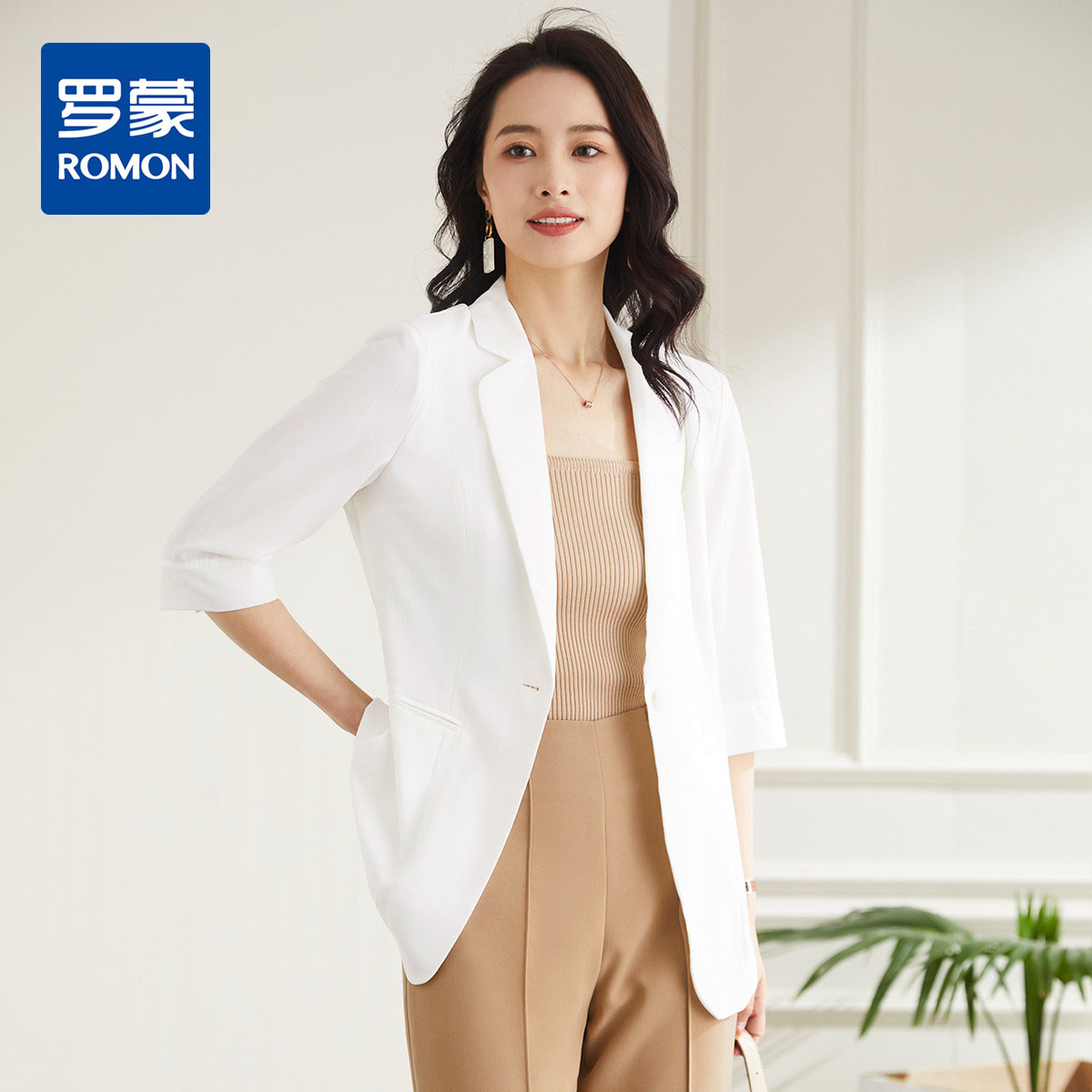 10839528.【简约大方】罗蒙女士西服精致百搭商务休闲五分袖单西外套女