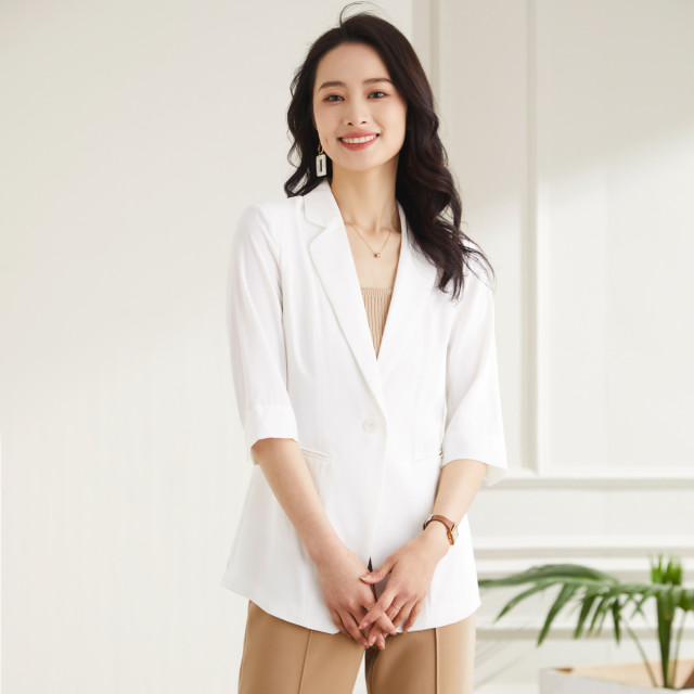 10839528.【简约大方】罗蒙女士西服精致百搭商务休闲五分袖单西外套女