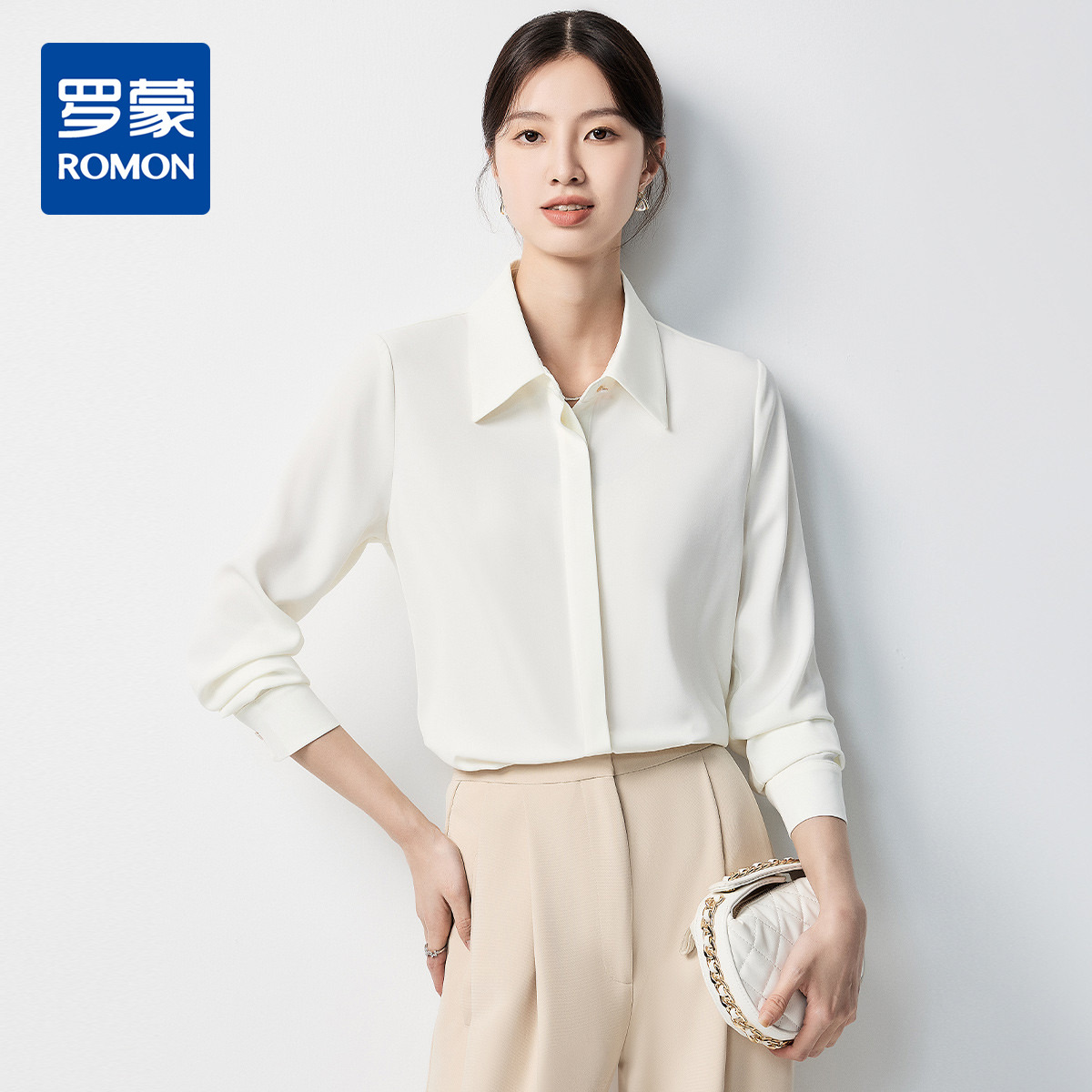10888593.【时尚通勤&商务时尚】罗蒙女士长袖衬衫舒适微弹事业上班面试百搭