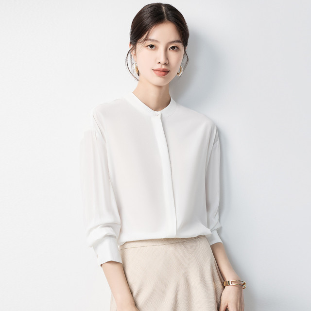 10889615.【经典圆领】罗蒙女士长袖衬衫时尚百搭气质优雅温柔舒适衬衣女