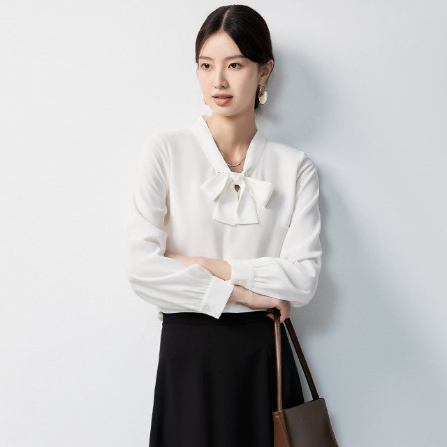 10889223.【系带领】罗蒙女士长袖衬衫优雅气质百搭舒适时尚有型套头衬衣女