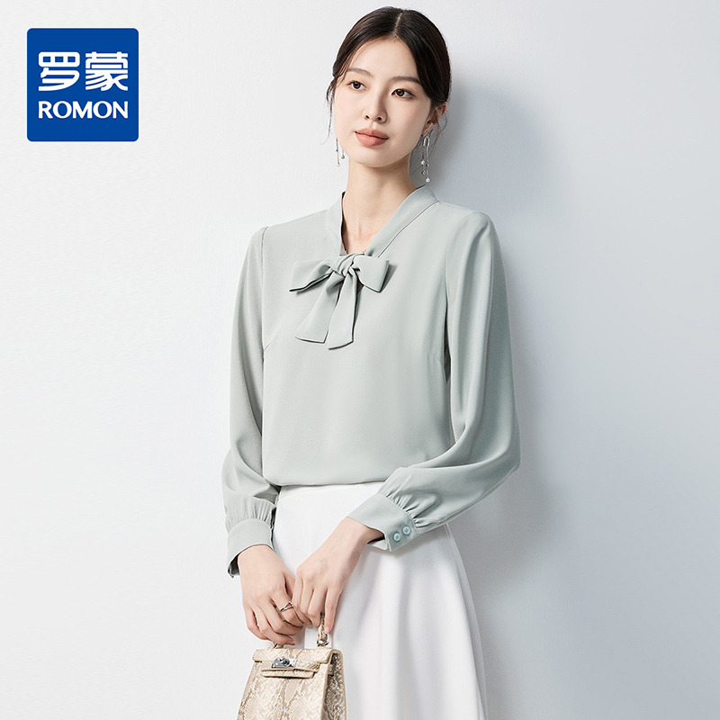10889223.【系带领】罗蒙女士长袖衬衫优雅气质百搭舒适时尚有型套头衬衣女