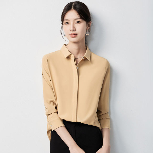 10888553.【暗门襟设计】罗蒙女士长袖衬衫简约大方开衫都市休闲微弹女衬衣