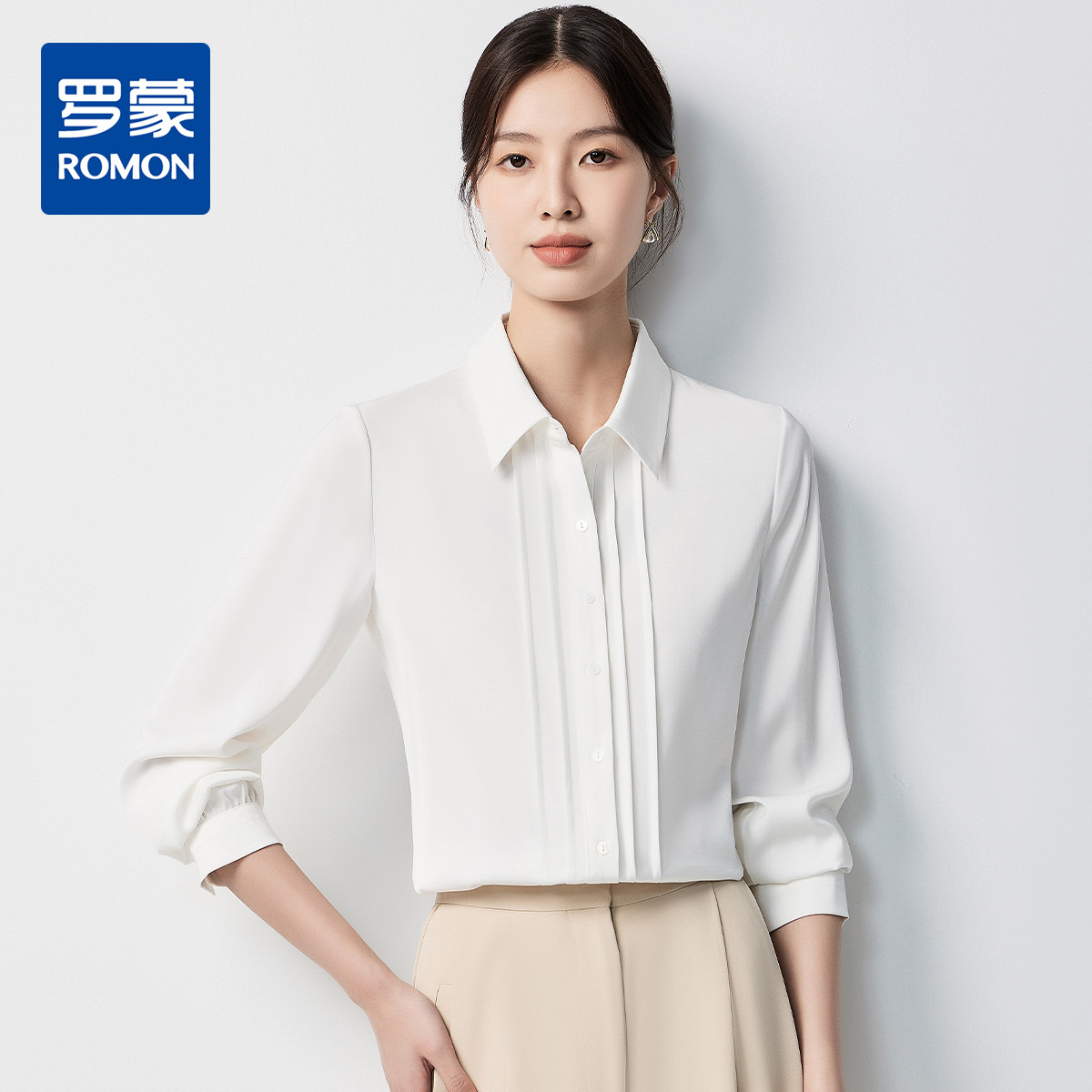 10889484.【简约大方&舒适微弹】罗蒙女士长袖衬衫百搭舒适时尚有型衬衣女