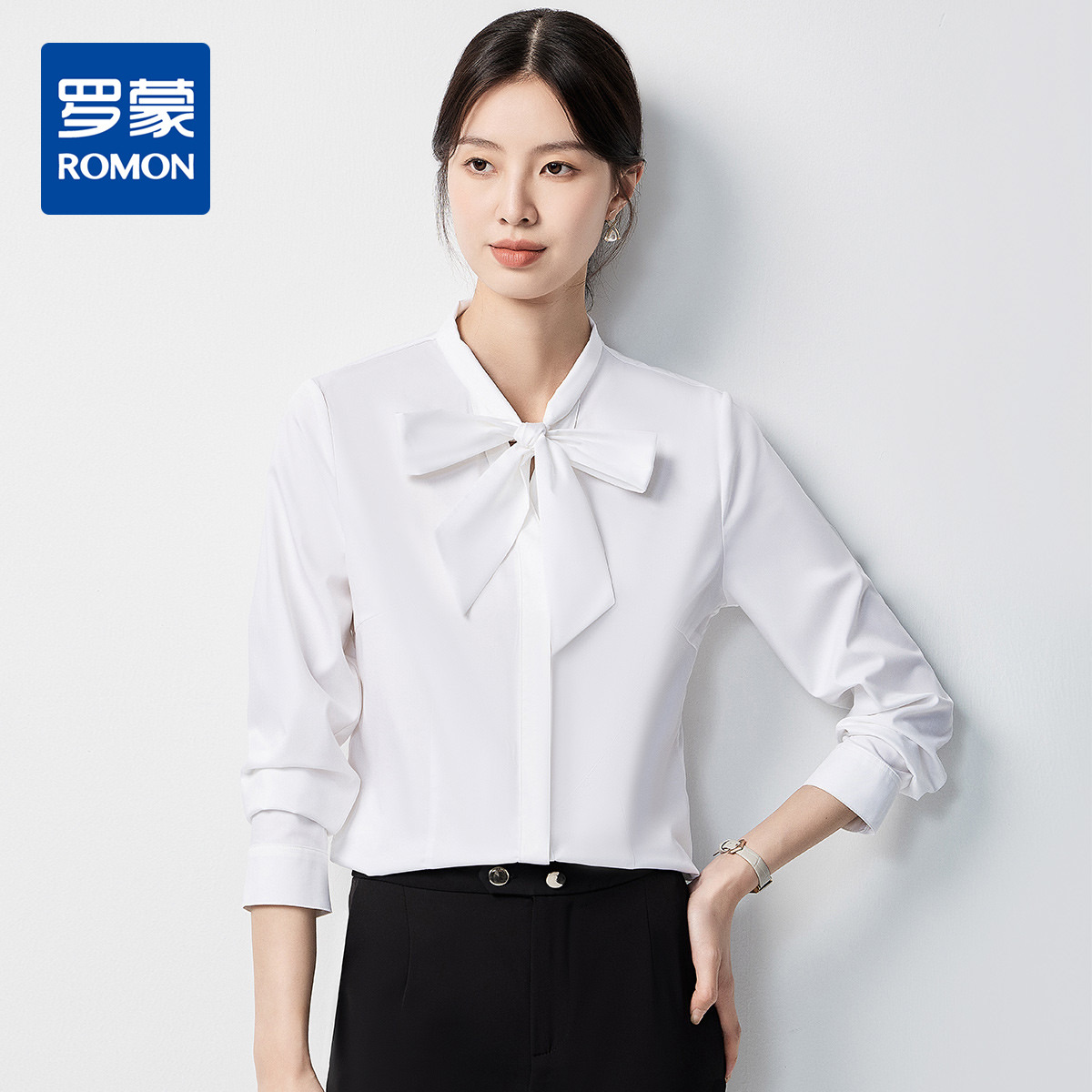 10889429.【系带领结】罗蒙女士长袖衬衫气质优雅商务通勤时尚百搭衬衣女