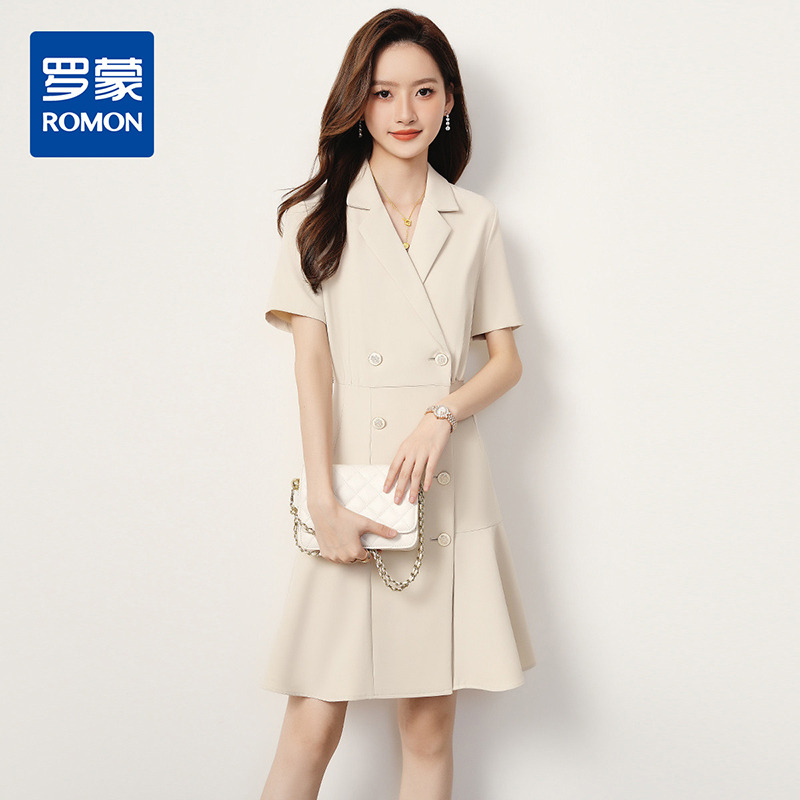 10892529.【优雅商务】罗蒙夏季女士短袖连衣裙舒适百搭时尚通勤中长款裙子女