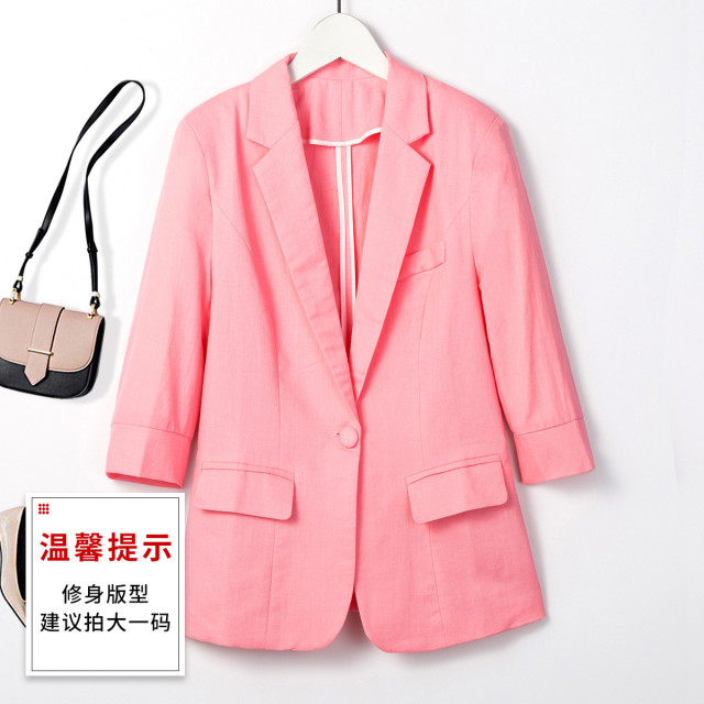 10926989.罗蒙女士亚麻西装外套短款纯色休闲百搭时尚小西装上衣