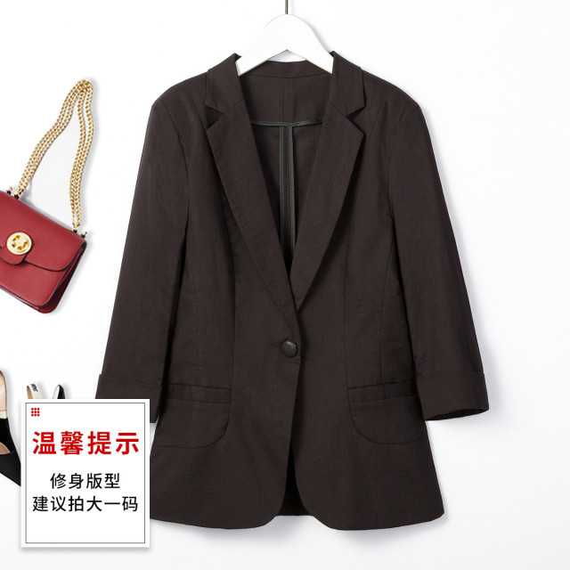 10926953.【亚麻面料】罗蒙女士夏季轻薄透气短款纯色小西装上衣西装外套女
