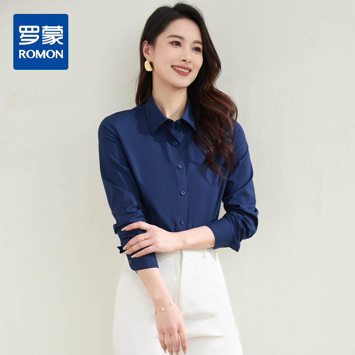 10938577.罗蒙防油防水防污女士长袖衬衫百搭衬衫衬衣女