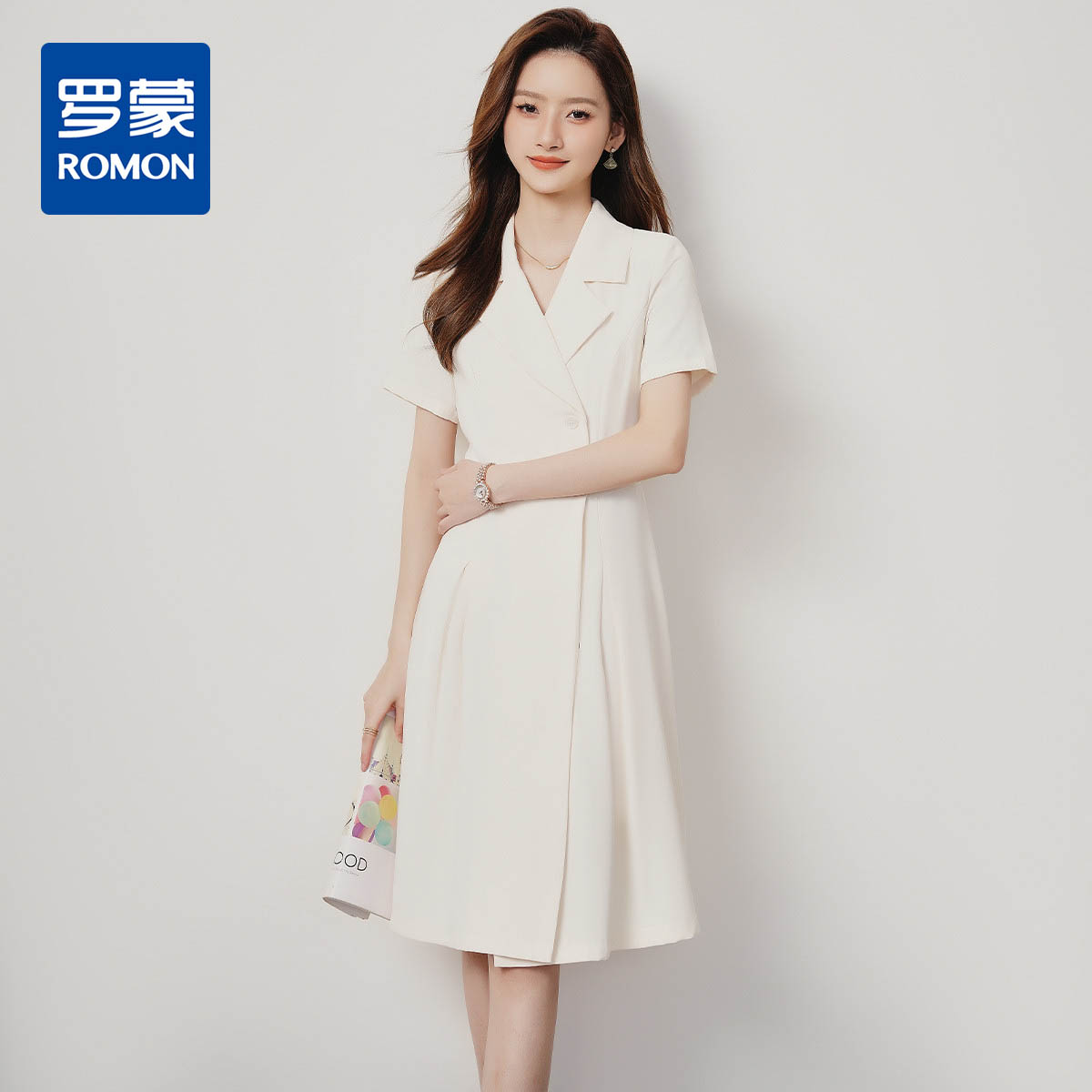 10938079.罗蒙女士连衣裙百搭西装中长裙女